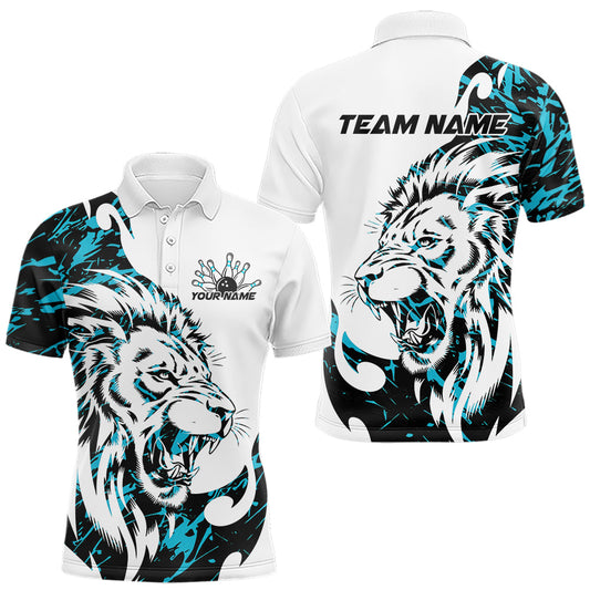 Custom Blue Camo Lion Bowling Team Polo Shirts For Men, Lion Bowling League Shirt IPHW8856