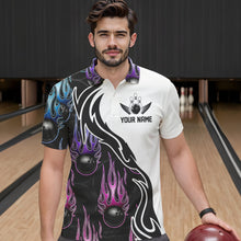 Load image into Gallery viewer, Pink Purple Blue Flame Ball Custom Bowling Team Men Polo Shirts, Fire Bowling League Shirt IPHW8864