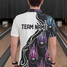 Load image into Gallery viewer, Pink Purple Blue Flame Ball Custom Bowling Team Men Polo Shirts, Fire Bowling League Shirt IPHW8864