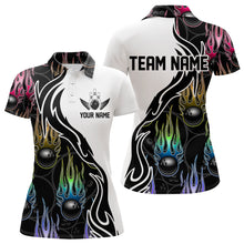 Load image into Gallery viewer, Colorful Rainbow Flame Ball Custom Bowling Team Women Polo Shirt, Fire Bowling League Shirt IPHW8865
