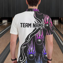 Load image into Gallery viewer, Blue Purple Pink Flame Ball Custom Bowling Team Men Polo Shirts, Fire Bowling League Shirt IPHW8866