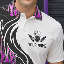 Load image into Gallery viewer, Blue Purple Pink Flame Ball Custom Bowling Team Men Polo Shirts, Fire Bowling League Shirt IPHW8866