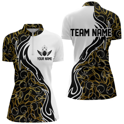 Black And Yellow Pattern Custom Bowling Team Women Quarter-Zip Shirts, Bowling League Shirt IPHW8868