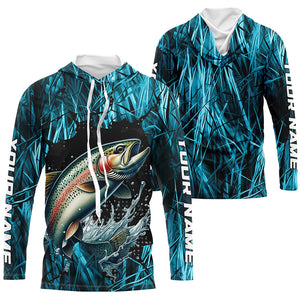 Rainbow Trout Fishing Custom Long Sleeve Tournament Shirts, Trout Fly Fishing Jerseys | Blue Camo IPHW6360