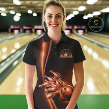 Load image into Gallery viewer, Custom Black And Orange Bowling Women Polo Shirt, Bowling Team Tournament Shirt Outfit IPHW11248
