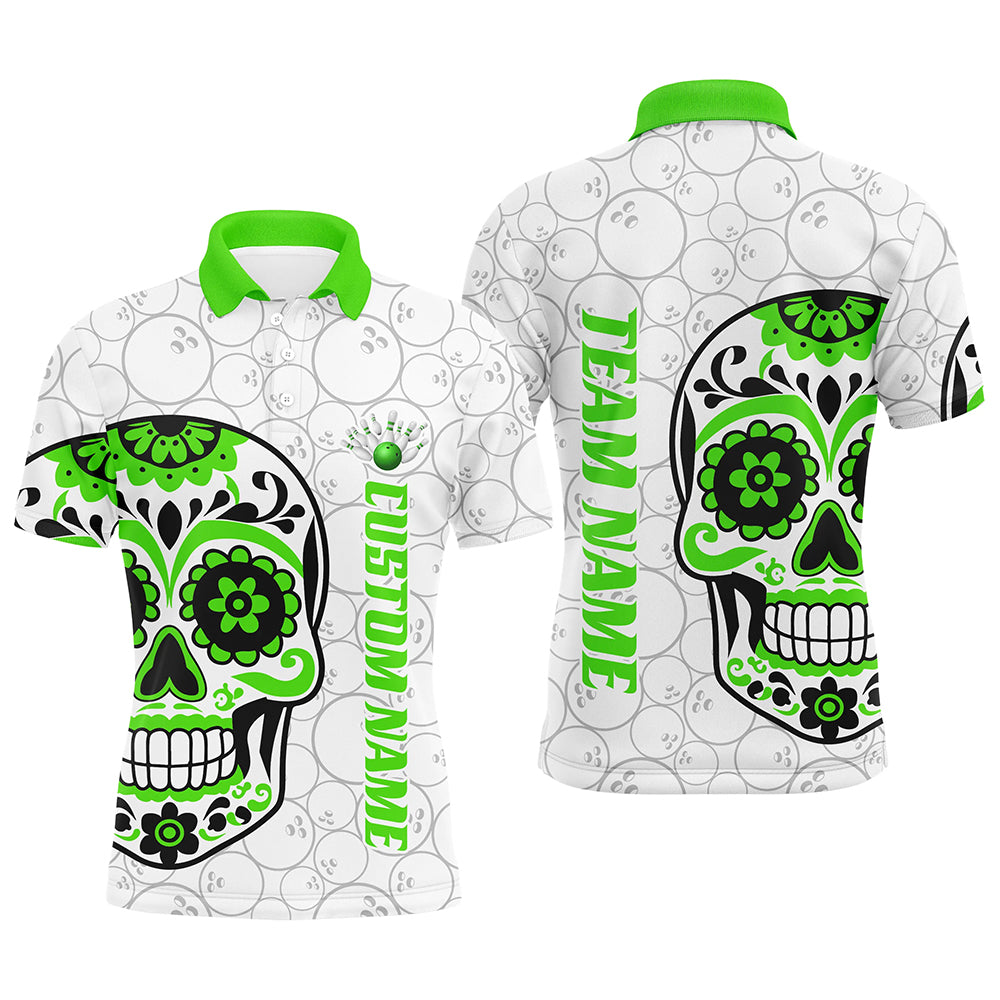 Custom Multi-Color Sugar Skull Tattoo Bowling Shirts For Men And Women, Custom Bowling Tournament Team Shirts IPHW6602