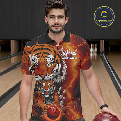 Custom Thunder Lightning Tiger Bowling Polo Shirts For Men, Bowling Team Outfit IPHW9093