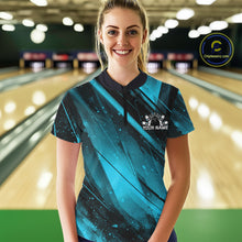 Load image into Gallery viewer, Custom Black And Blue Splatter Halftone Women Bowling Quarter-Zip Shirts Bowling Jersey IPHW11443