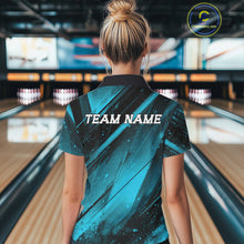 Load image into Gallery viewer, Custom Black And Blue Splatter Halftone Women Bowling Quarter-Zip Shirts Bowling Jersey IPHW11443