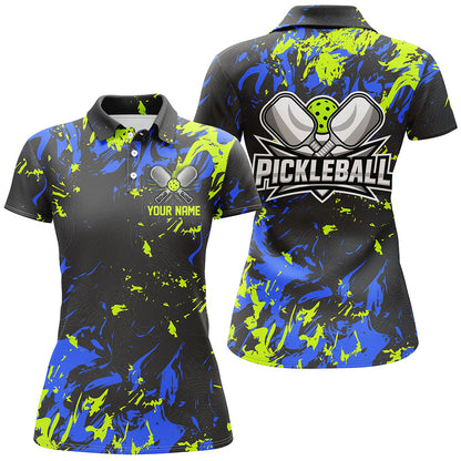 Green And Blue Custom Pickleball Team Shirts, Custom Pickleball Polo Shirts For Women IPHW6917
