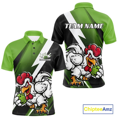Custom Green Funny Bold Confident Chicken Bowling Shirt For Men, Bowling Jerseys IPHW11624