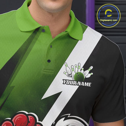 Custom Green Funny Bold Confident Chicken Bowling Shirt For Men, Bowling Jerseys IPHW11624