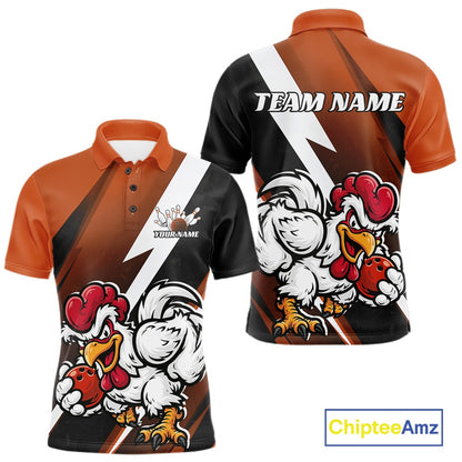 Custom Orange Funny Bold Confident Chicken Bowling Shirt For Men, Bowling Jerseys IPHW11625