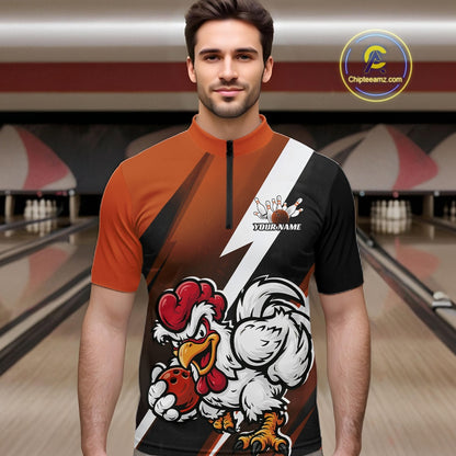 Custom Orange Funny Bold Confident Chicken Bowling Shirt For Men, Bowling Jerseys IPHW11625