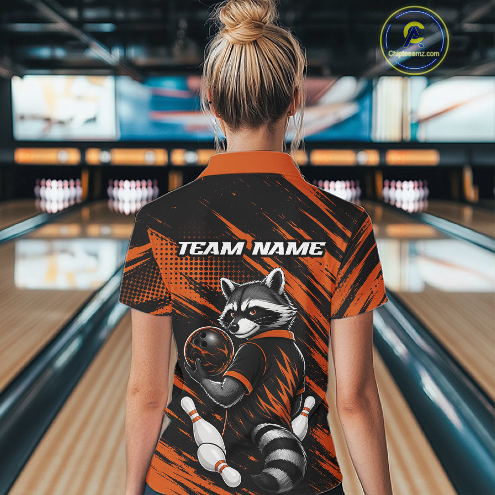 Custom Black And Orange Cool Raccoon Bowling Jersey, Funny Women Quarter-Zip Shirt IPHW11863