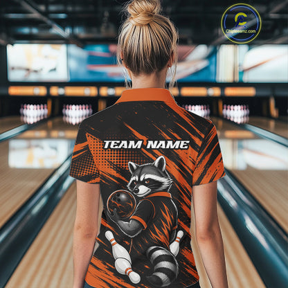 Custom Black And Orange Cool Raccoon Bowling Jersey, Funny Women Quarter-Zip Shirt IPHW11863