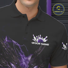 Load image into Gallery viewer, Custom Purple Lightning Flame Dragons Bowling Men Polo Shirt, Fire Dragon Bowling Jerseys IPHW9817