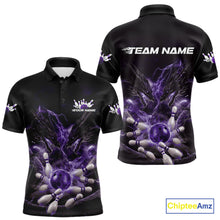 Load image into Gallery viewer, Custom Purple Lightning Flame Dragons Bowling Men Polo Shirt, Fire Dragon Bowling Jerseys IPHW9817