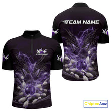 Load image into Gallery viewer, Custom Purple Lightning Flame Dragons Bowling Men Quarter-Zip Shirt, Fire Dragon Bowling Jerseys IPHW9817