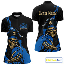 Load image into Gallery viewer, Custom Black And Blue Pirate Bowling Women Shirt, Pirate Bowling Team Jerseys IPHW10710