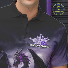 Load image into Gallery viewer, Custom Black And Purple Thunder Lightning Dragon Bowling Men Polo Shirts, Team Outfit IPHW9098
