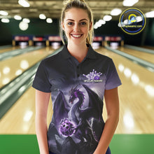 Load image into Gallery viewer, Custom Black And Purple Thunder Lightning Dragon Bowling Women Polo Shirts, Team Outfit IPHW9098