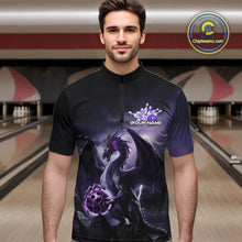 Load image into Gallery viewer, Custom Black And Purple Thunder Lightning Dragon Bowling Men Quarter-Zip Shirts, Team Outfit IPHW9098