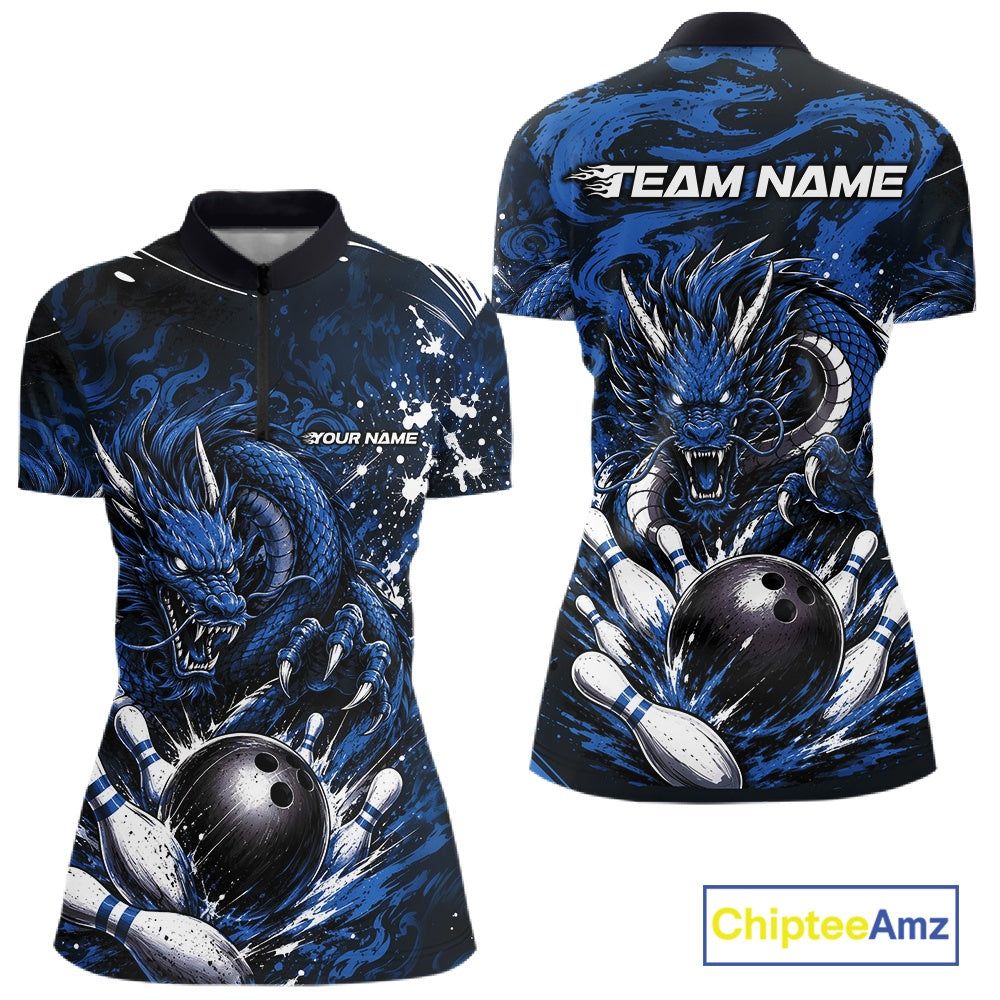 Bowlling jersey with blue dragon design on a white background, featuring 'Team Name' text.