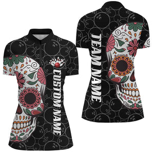 Custom Sugar Skull Ladies Bowling Shirts, Halloween Bowling Team Shirts Bowlers Outfits IPHW7427