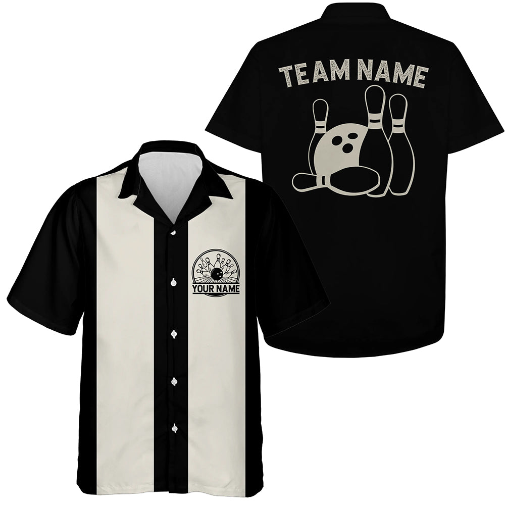 Custom Vintage Bowling Shirts For Men, Black And White Retro Style Hawaiian Bowling Team Shirt IPHW7437