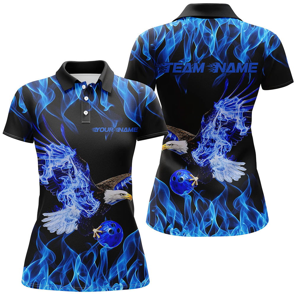 Blue Flame Eagle Custom Bowling Team Shirts For Women, Fire Bowling League Shirt IPHW7945