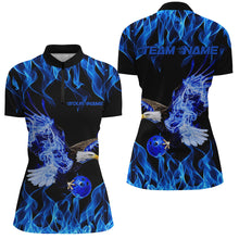 Load image into Gallery viewer, Blue Flame Eagle Custom Bowling Team Shirts For Women, Fire Bowling League Shirt IPHW7945