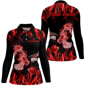 Red Flame Eagle Custom Bowling Team Shirts For Women, Fire Bowling League Shirt IPHW7946