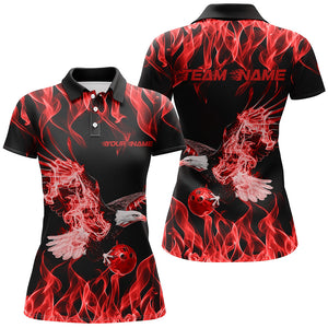 Red Flame Eagle Custom Bowling Team Shirts For Women, Fire Bowling League Shirt IPHW7946