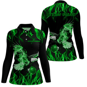 Green Flame Eagle Custom Bowling Team Shirts For Women, Fire Bowling League Shirt IPHW7947