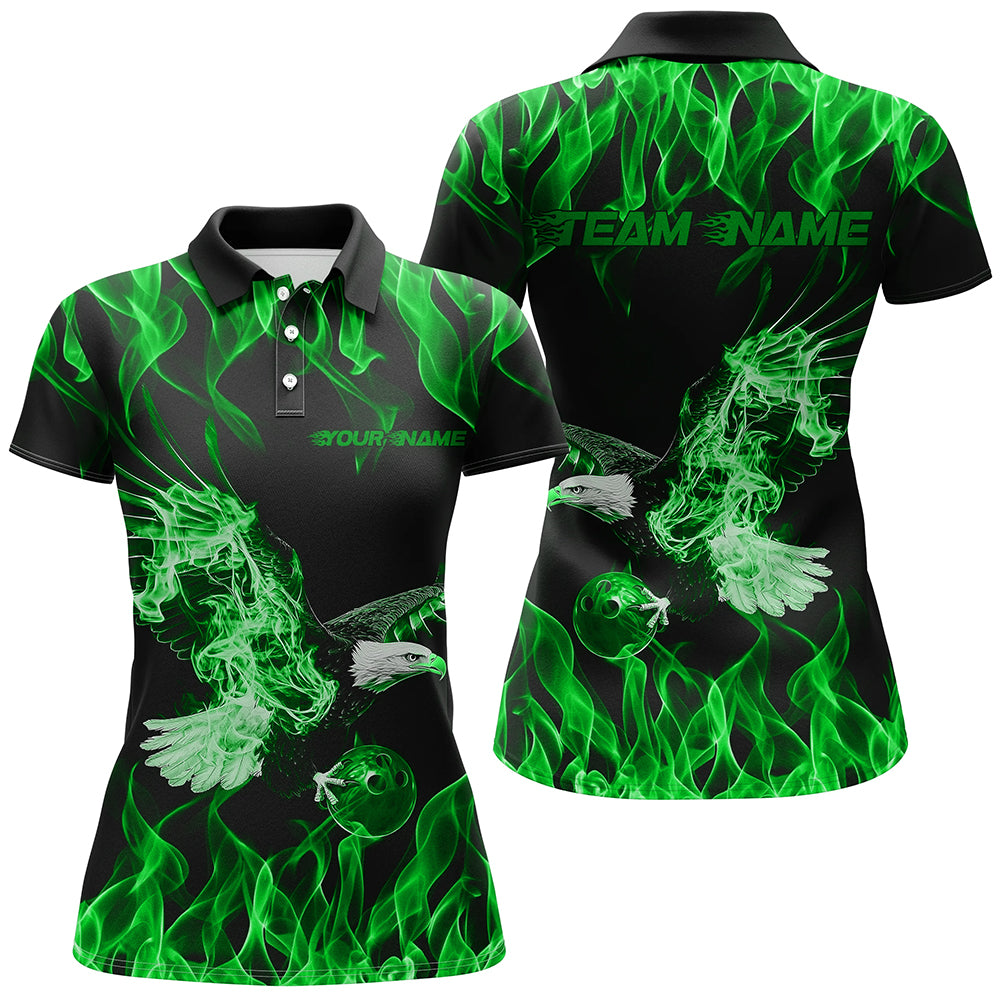 Green Flame Eagle Custom Bowling Team Shirts For Women, Fire Bowling League Shirt IPHW7947