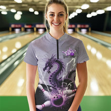 Load image into Gallery viewer, Custom Purple Thunder Lightning Dragon Bowling Quarter-Zip Shirts For Women, Bowling Team Uniform IPHW8558