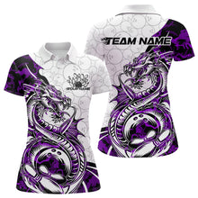 Load image into Gallery viewer, Custom Purple Camo Dragon Bowling Tattoo Women Polo Shirt, Dragon Bowling League Team Shirt IPHW8885