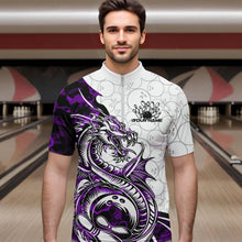 Load image into Gallery viewer, Custom Purple Camo Dragon Bowling Tattoo Men Quarter-Zip Shirts, Dragon Bowling League Team Shirt IPHW8885