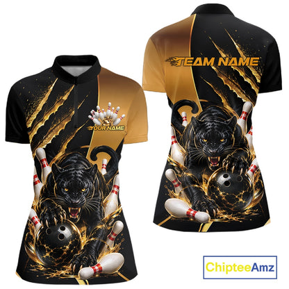 Custom Black And Gold Claw Marks Black Panther Women Bowling Quarter-Zip Team Shirt IPHW11631