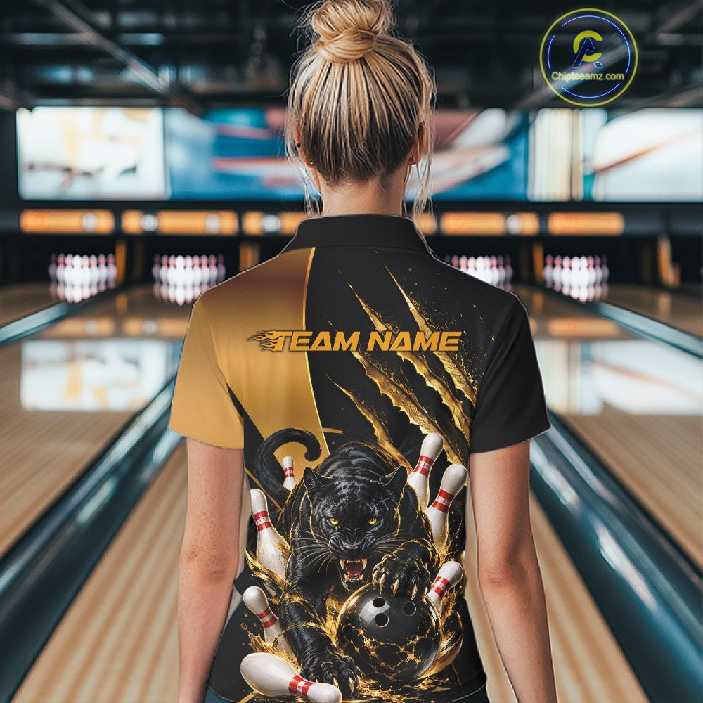 Custom Black And Gold Claw Marks Black Panther Women Bowling Quarter-Zip Team Shirt IPHW11631