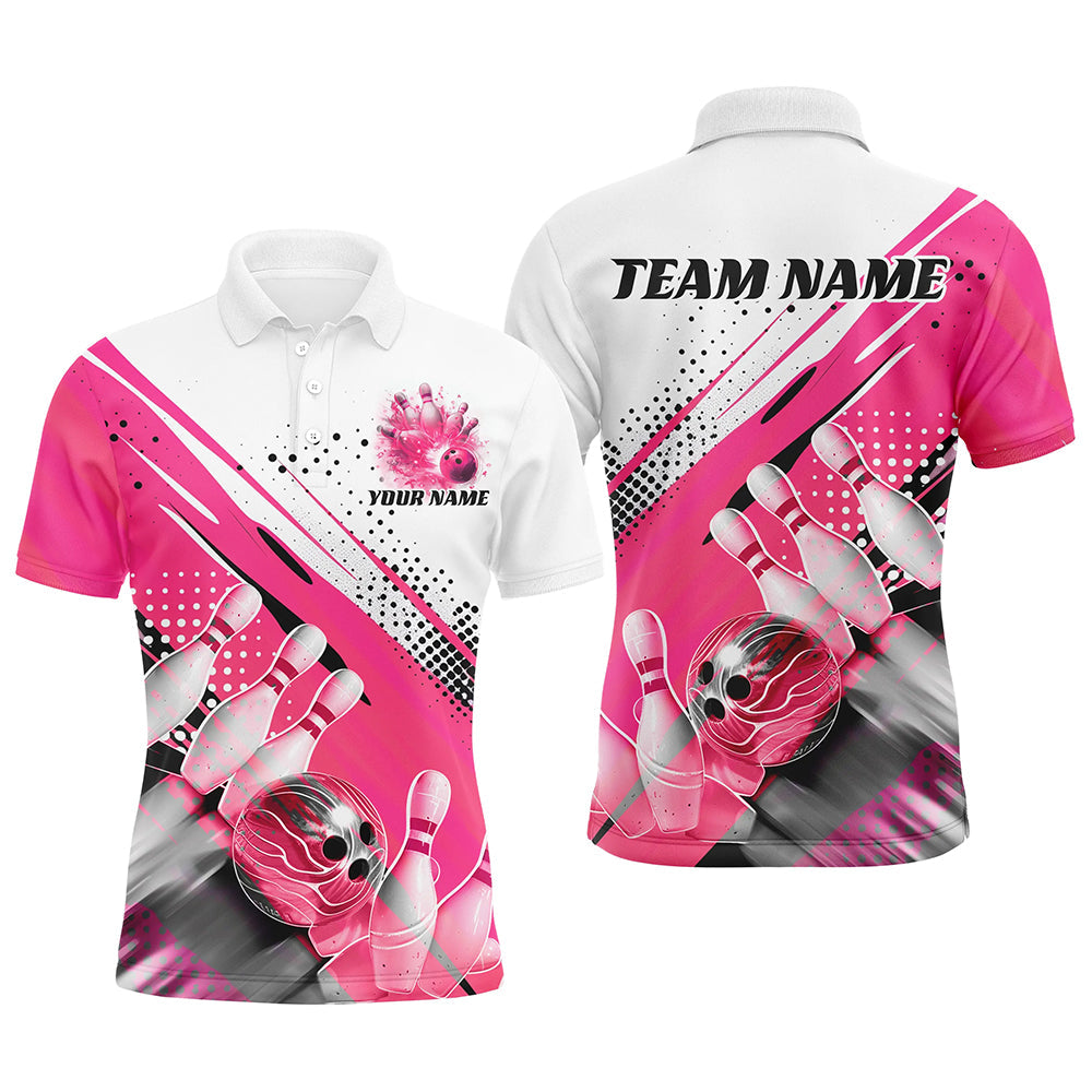 Custom Pink Bowling Polo Shirts For Men, Bowling Team Shirts Bowling Jerseys With Name IPHW7128