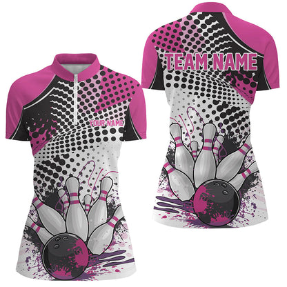 Personalized Bowling Shirts For Women, Custom Bowling League Shirts Pink Bowling Outfits IPHW7131