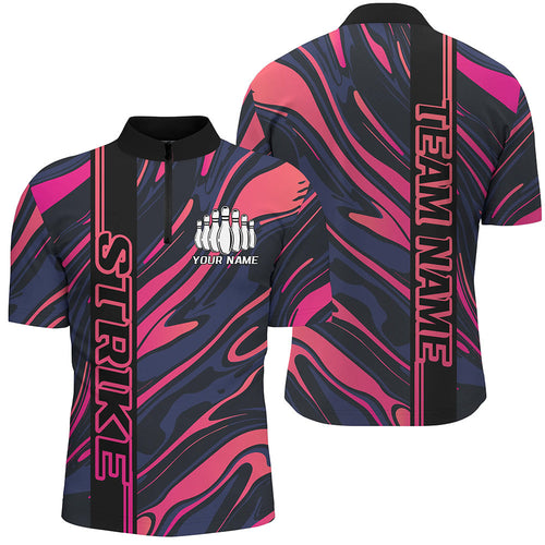 Custom Pink Camo Strike Bowling Quarter-Zip Shirts For Men, Striking Bowling Team Uniform IPHW8137