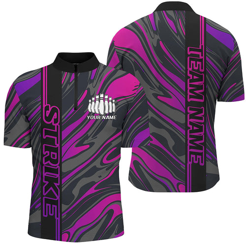 Custom Purple And Pink Strike Bowling Quarter-Zip Shirts For Men, Striking Bowling Team Uniform IPHW8140