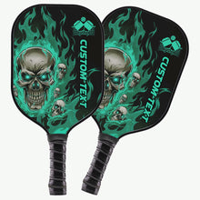 Load image into Gallery viewer, Black And Green Flame Skull Customized Pickleball Paddle With Names, Team Pickleball Paddles Halloween Gifts IPHW7480