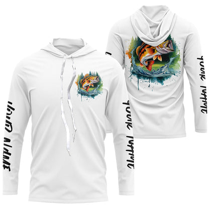 Watercolor Largemouth Bass Fishing Custom Long Sleeve Fishing Shirts, Bass Tournament Fishing Shirt IPHW7961
