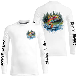 Watercolor Rainbow Trout Fishing Custom Long Sleeve Fishing Shirts, Trout Tournament Fishing Shirt IPHW7963