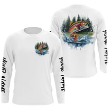 Load image into Gallery viewer, Watercolor Rainbow Trout Fishing Custom Long Sleeve Fishing Shirts, Trout Tournament Fishing Shirt IPHW7963