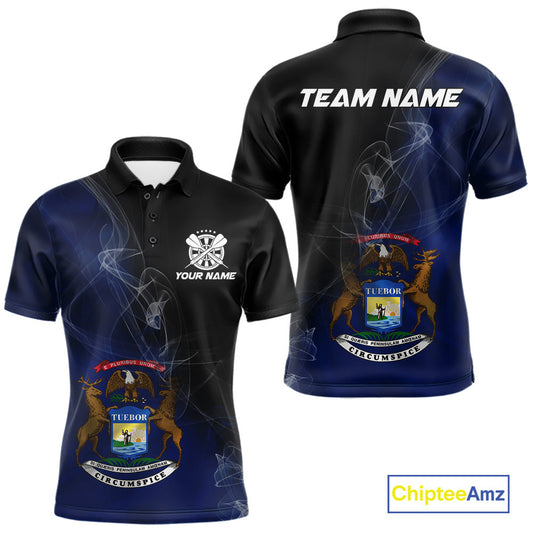 Custom Smoke Flame Michigan Flag Patriotic Darts Shirt For Men, Dart League Team Jerseys IPHW10743
